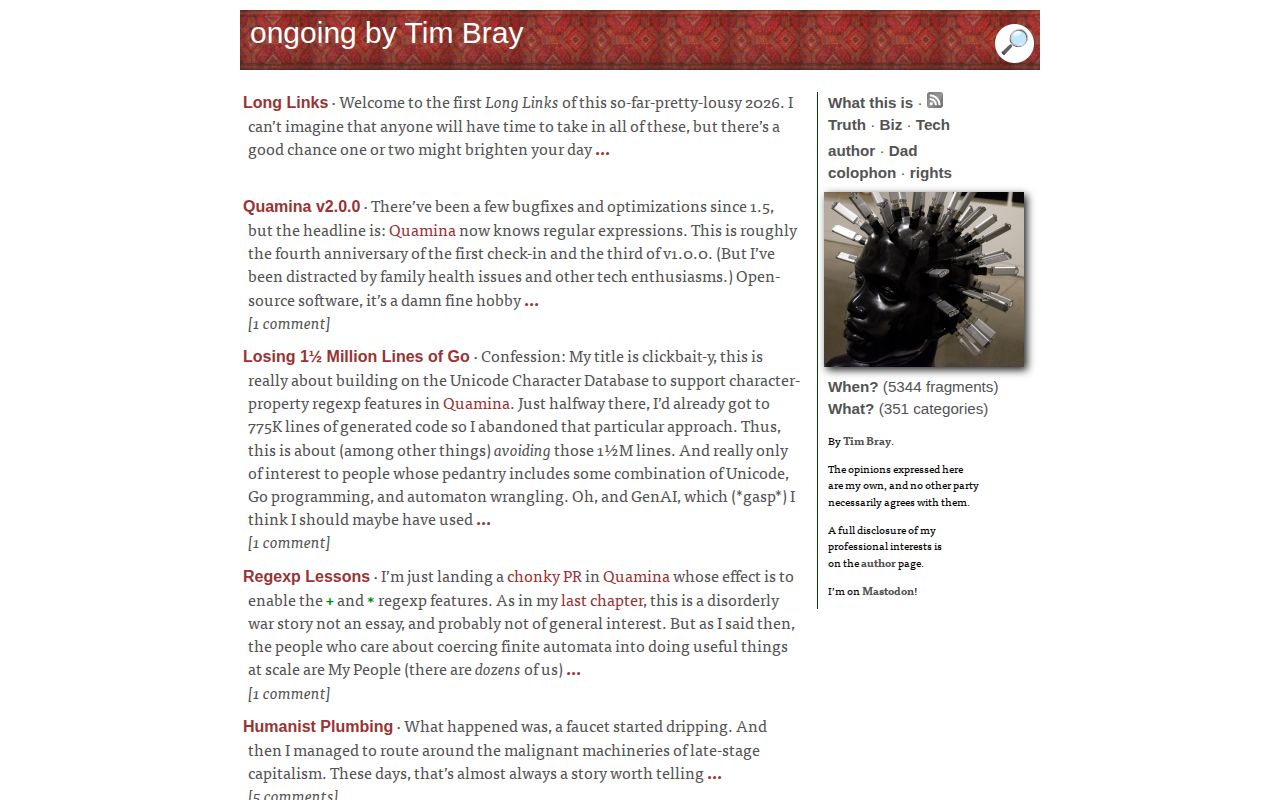Screenshot of Tim Bray - ongoing