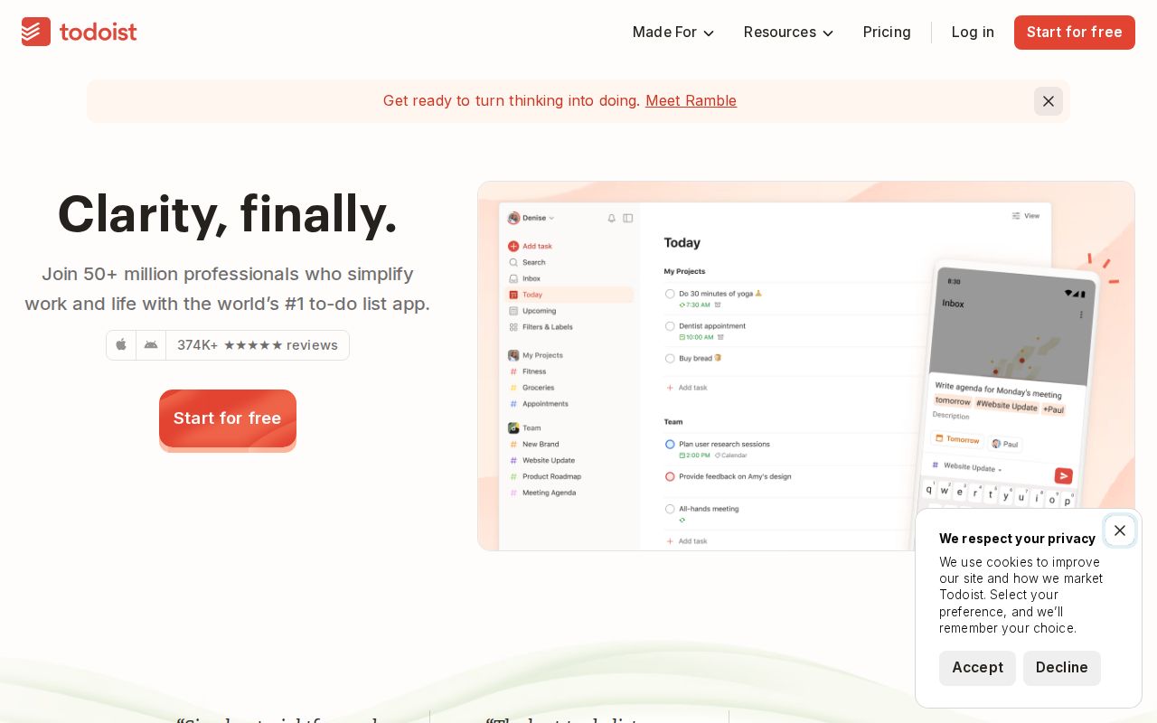 Screenshot of Todoist