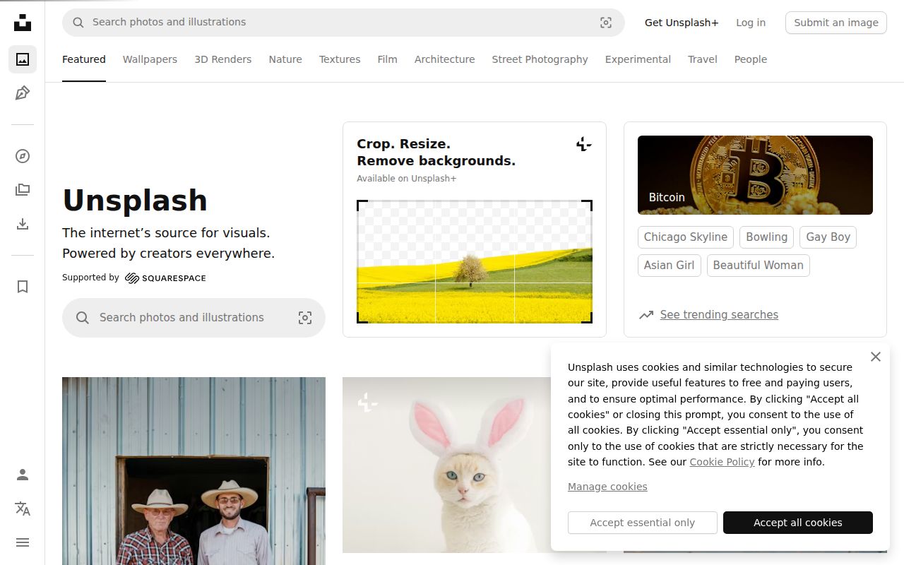 Screenshot of Unsplash