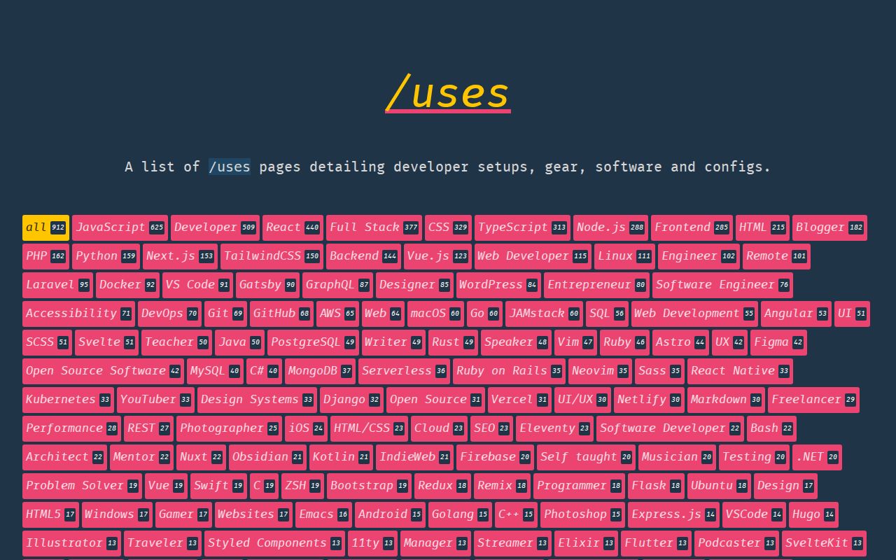 Screenshot of uses.tech