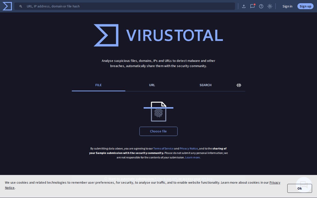 Screenshot of VirusTotal