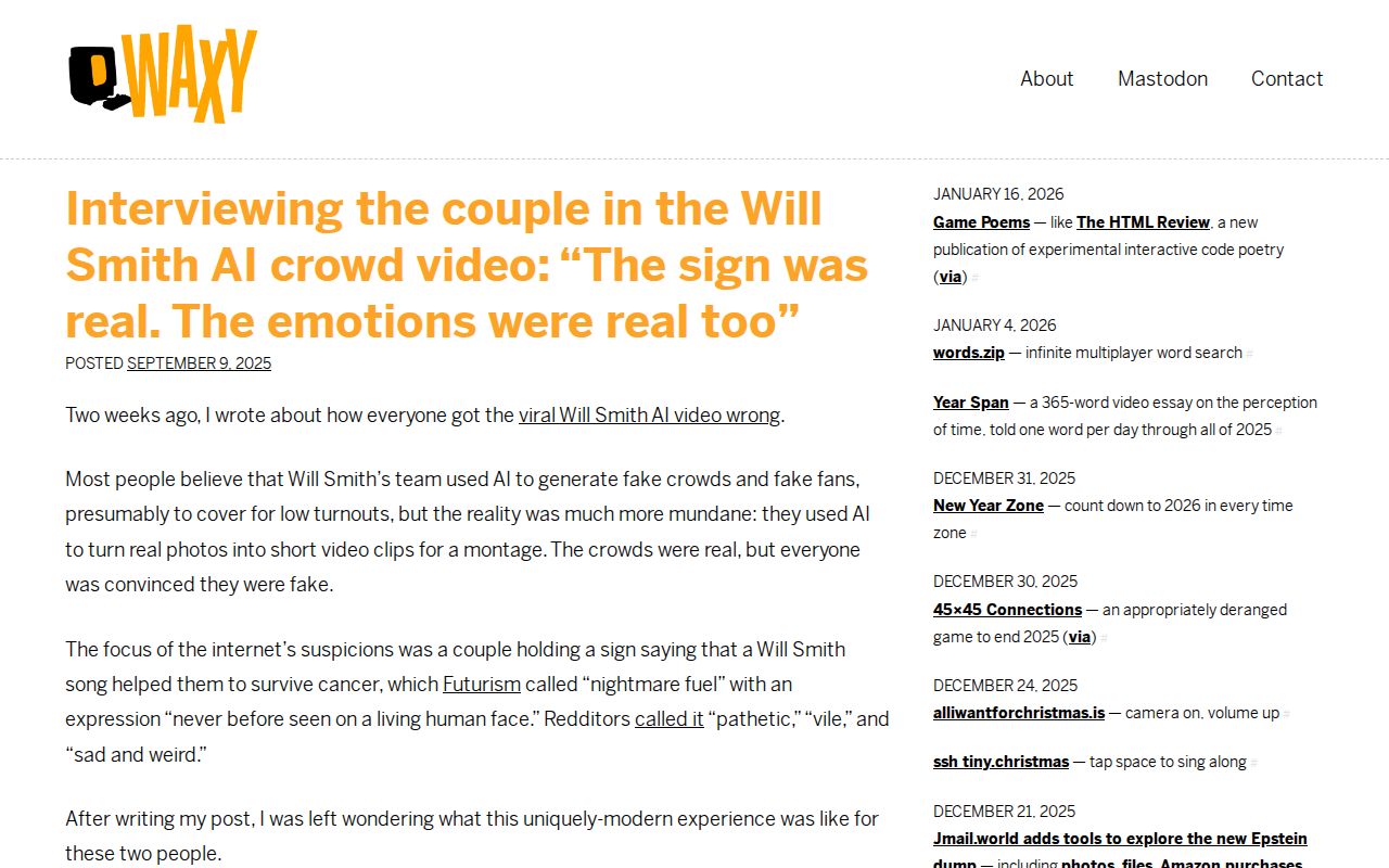 Screenshot of Waxy.org