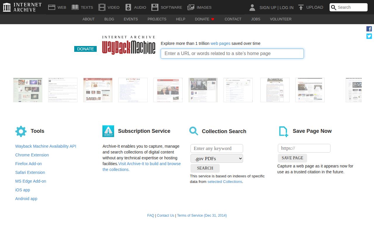 Screenshot of Wayback Machine