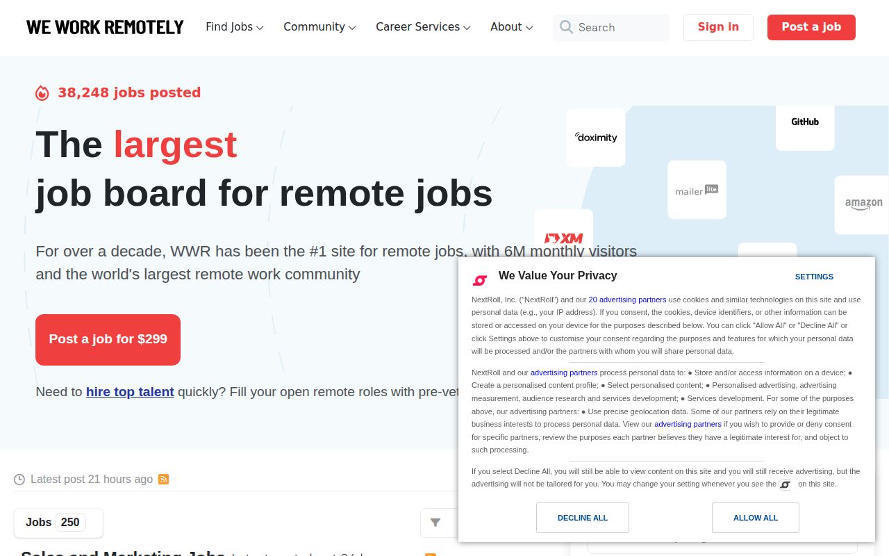 Screenshot of We Work Remotely