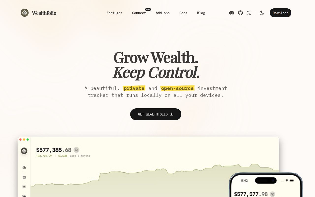 Screenshot of Wealthfolio