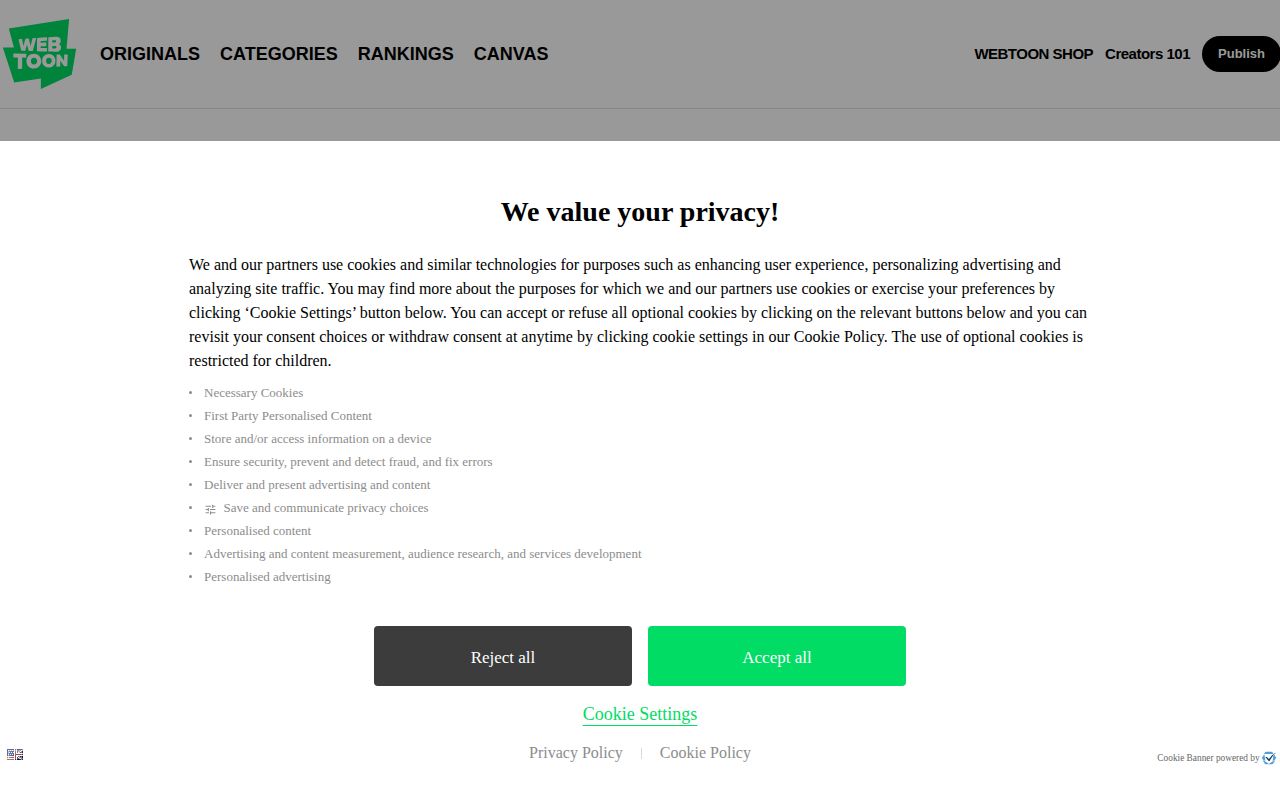 Screenshot of Webtoon