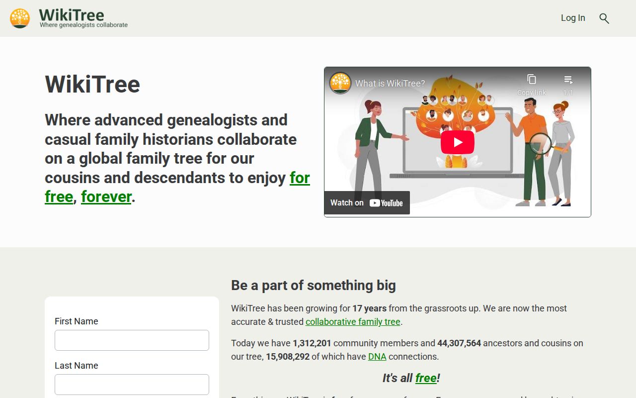 Screenshot of WikiTree