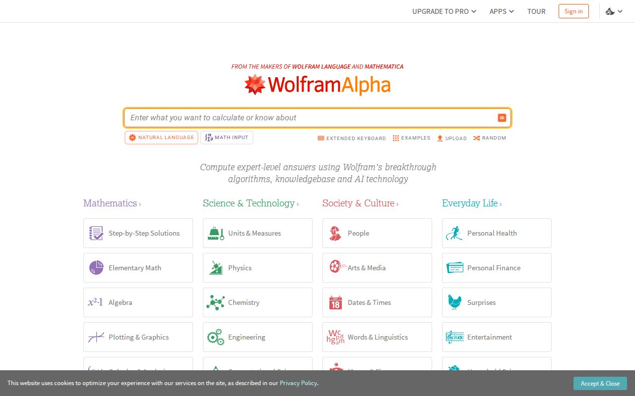 Screenshot of Wolfram Alpha