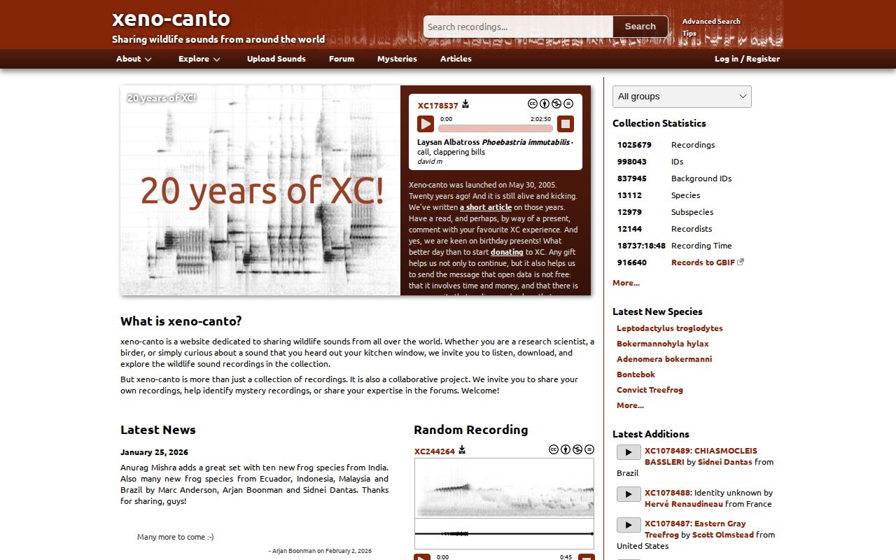 Screenshot of Xeno-canto